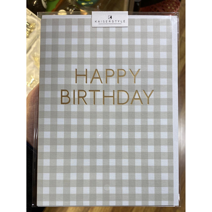Birthday Card - Grey Gingham