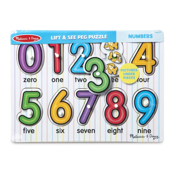 Melissa & Doug | Wooden Puzzle | Lift & See Peg | Numbers
