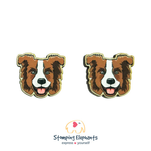 Earrings | Studs | Border Collie | Brown - Large