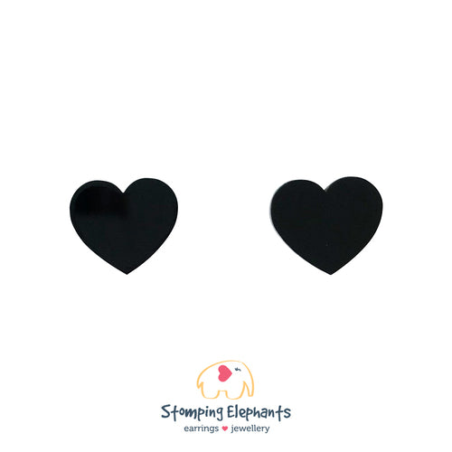 Earrings | Studs | Heart | Black Glitter