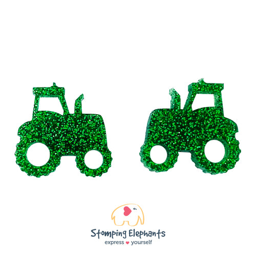 Earrings | Studs | Tractor Green Glitter - XL