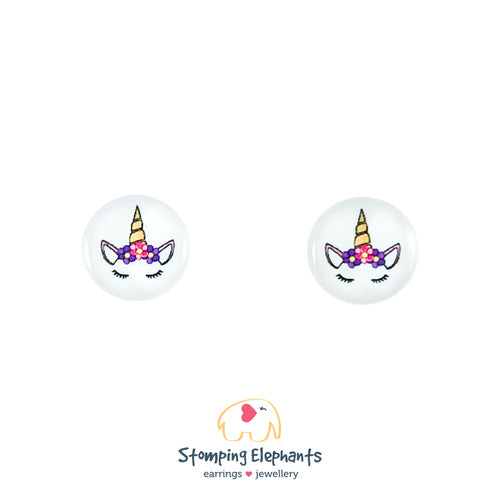 Earrings | Studs | Unicorn | White