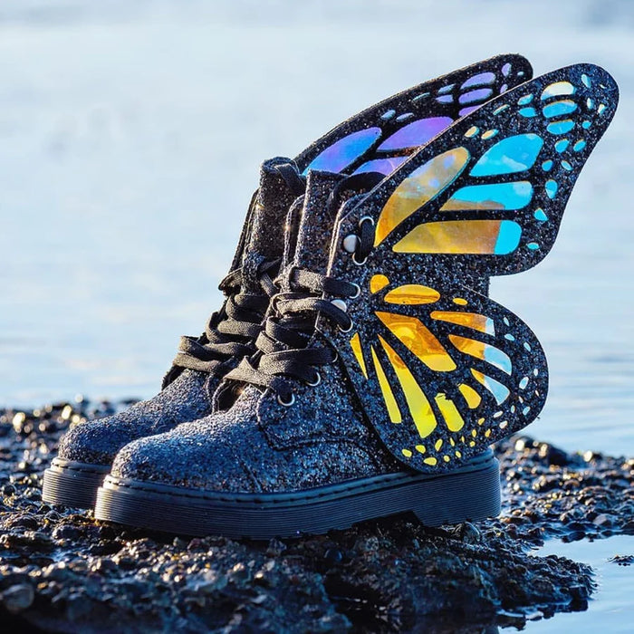 Madmia Shoes | Glitter Butterfly Boots - Black