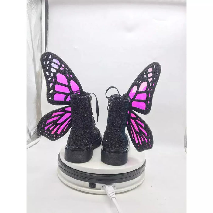 Madmia Shoes | Glitter Butterfly Boots - Black