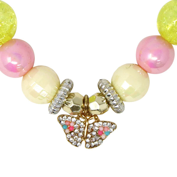 Pink Poppy | Necklace - Rhinestone with Butterfly
