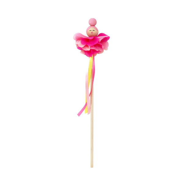 Pink Poppy | Wand - Wooden Bead Pixie Flower