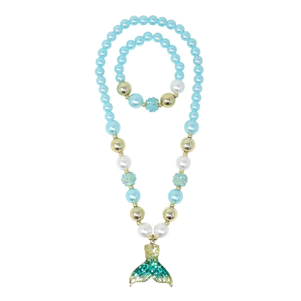 Pink Poppy |  Necklace & Bracelet Set - Mermaid Tail