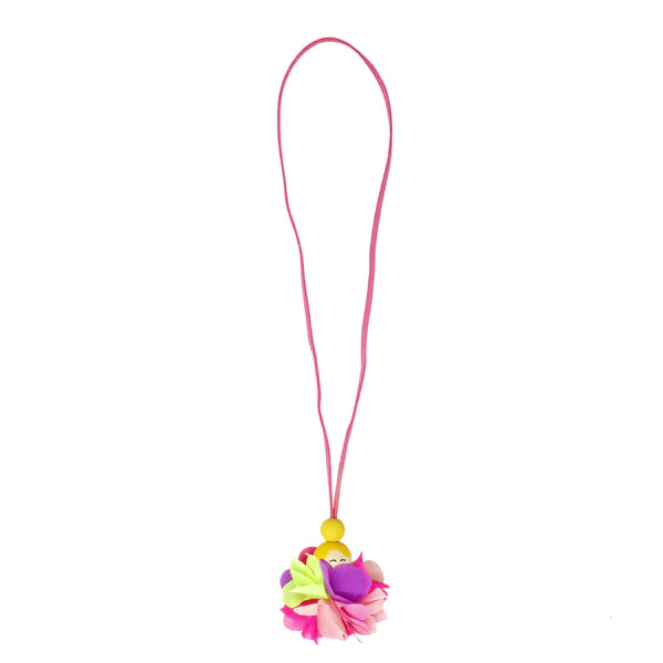 Pink Poppy | Necklace - Wooden Bead Pixie Flower