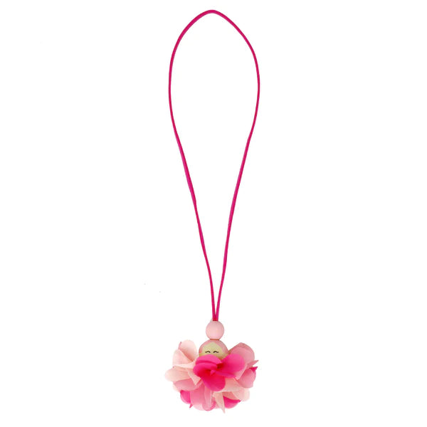 Pink Poppy | Necklace - Wooden Bead Pixie Flower