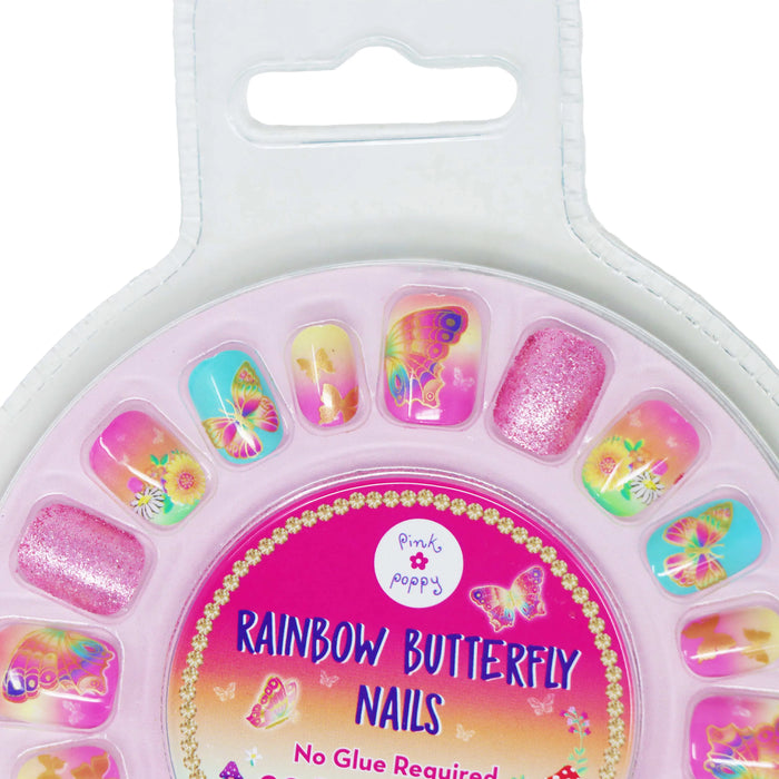 Pink Poppy | Press on Nails | Rainbow Butterflies