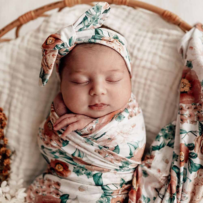 Snuggle Hunny | Baby Jersey Wrap & Topknot Set | Florence