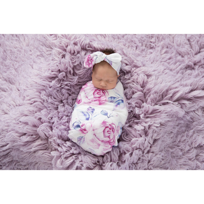 Snuggle Hunny | Baby Jersey Wrap & Topknot Set | Lilac Skies