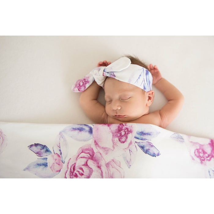Snuggle Hunny | Baby Jersey Wrap & Topknot Set | Lilac Skies