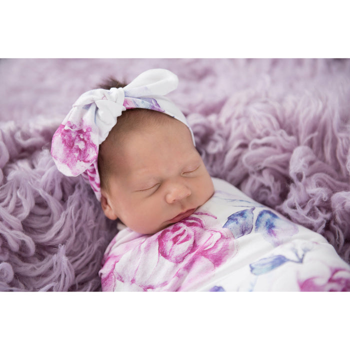 Snuggle Hunny | Baby Snuggle Swaddle & Topknot Set | Lilac Skies
