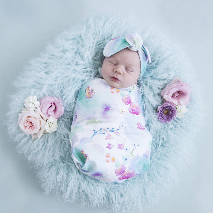 Snuggle Hunny | Baby Snuggle Swaddle & Topknot Set | Sweet Petal