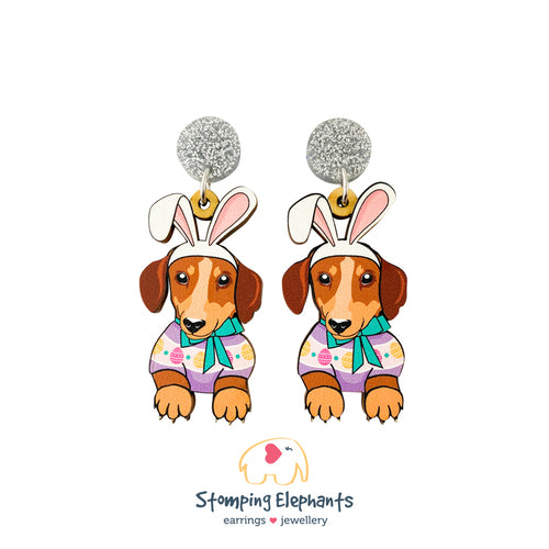 Earrings | Easter Dangles | Dachshund - Brown